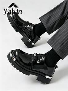 British Style Business Formal Shoes, Steel Toe Decor Oxford Shoes, Round Toe Wedding Shoes, New Shiny Patent Leather Groom Shoes, Lace-Up Driving Formal Soft Leather Shoes, Party Dress Shiny Patent Leather Brand Shoes, Thick Sole Moccasin Shoes, Office Fashion Comfortable Derby Shoes, Luxury Party Dress Office Work Shoes, PU Leather High Quality Vintage Original Handmade Shoes - Black - View 8