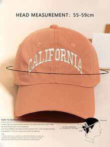 1 Stück lässige Damen CALIFORNIA bestickte verstellbare Baseballkappe, Unisex Polyesterstoff, verstellbare Baseballkappe für Paare, modisch vielseitig atmungsaktiv, geeignet für Reisen, Sport, Radfahren, Tourismus - Gebrannte Orange - Übersicht 2