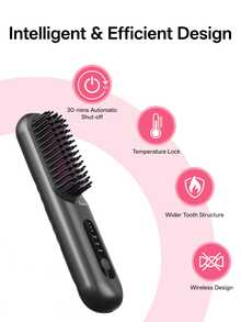 HYUNDAI Multi-Functional 2-In-1 Straightening & Curling Hair Brush, Rechargeable Portable Straightening Brush, Lightweight And Compact, With 3 Adjustable Heat Settings For Perfect Hairstyles Anytime-Ideal For Travel, Home, Hotels, Dorms, And More. - Black - View 5