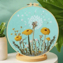 1 Set Kit de Bordado DIY Hecho a Mano, 20x20cm/7.9x7.9in, Patrón de Diente de León, Incluye Tela de Bordado, Manual de Usuario, Marco de Bordado, Aguja e Hilo, Adecuado como Regalo Festivo para Amigos o Familia, Obra de Arte Hecha a Mano para el Hogar y la Oficina - A - Ver 4