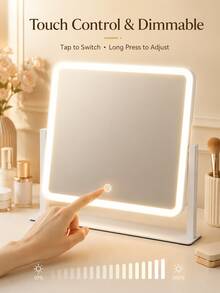 Vanity Mirror With Lights, LED Makeup Mirror, 3 Color Lighting Modes, Dimmable Touch Control, 360° Rotating Tabletop Mirror, HD Full-Face Lighted Mirror For Vanity Desk, Bedroom, Dressing Table, White, 13.6 X 12 In - Multicolor - View 3