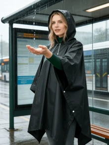 1/2pcs Black Reusable Raincoat, Portable Waterproof Long Thick Cape, Suitable For Travel And Outdoor Activities, Ideal For Backpacking, Hiking, Fishing And More - Multicolor - View 3