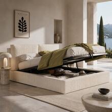 Upholstered Bed, Double Bed, 180 X 200cm, Hydraulic Functional Bed, Bed With Slatted Frame, Headboard - Beige - View 3