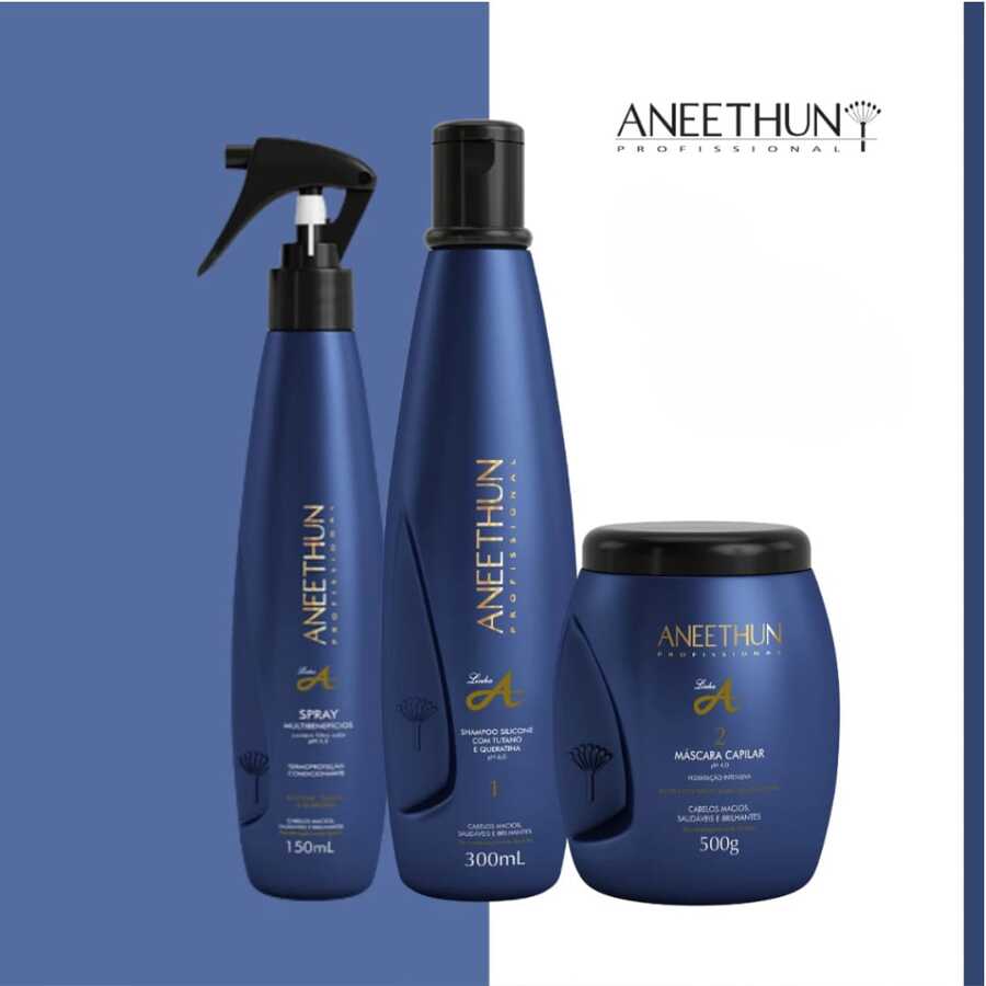 Kit Linha A Shampoo 300ml + Máscara 500g + Spray Multibenefícios 150ml - Aneethun