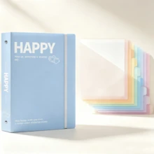 Cute Macaron Color 3-Ring Binder With Dividers, SMILE/HAPPY Elastic Band A4 File Folder, 8 Rainbow Index Divider Pages, Aesthetic Student School Paper Storage Binder, Portable Office Document Storage Binder - Rectangle - View 12