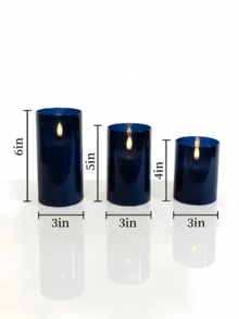 1件/2件/3件 LED蠟燭（附/不附遙控器）、無焰蠟燭、蠟燭加熱器、蠟燭燈、LED柱狀蠟燭、3D動態火焰電池供電蠟燭（不含電池），適用於節日、婚禮、禮品、壁爐、家居裝飾（深藍色，3英吋 x 4英吋 5英吋 6英吋） - 深藍色 - 查看 12