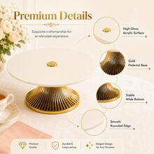1pc Cream Acrylic Round Dessert Tray With Gold Base, Elegant Cake Plate Fruit Tray, Cupcake Display Stand For Party Afternoon Tea And Home Decor - Milky White - View 3