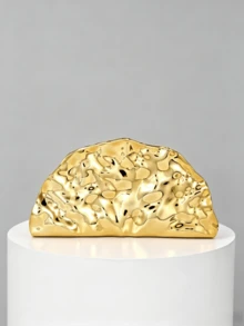 Retro Metal Fan-Shaped Evening Clutch, Gold Formal Occasion Party Ball Unique Style Women's Shoulder Bag - Gold - View 2
