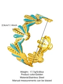 VceTd 1 pezzo Braccialetto elegante in acciaio inossidabile da donna con design asimmetrico a foglia in smalto a goccia, adatto per essere indossato durante vacanze al mare, viaggi o shopping - Oro giallo - Visualizzare 17