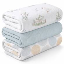 3pcs/Set Fine Cotton Swaddle Blankets, Breathable Soft Newborn Receiving Blankets, Swaddle Wrap Burp Cloths, Baby Baptism Essentials, Toddler Gifts - Multicolor - View 15