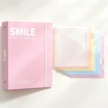 Cute Macaron Color 3-Ring Binder With Dividers, SMILE/HAPPY Elastic Band A4 File Folder, 8 Rainbow Index Divider Pages, Aesthetic Student School Paper Storage Binder, Portable Office Document Storage Binder - Rectangle - View 11