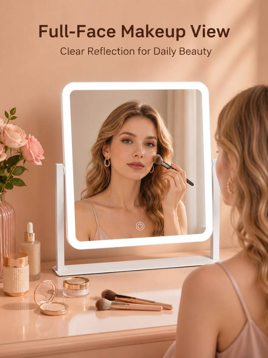 Vanity Mirror With Lights, LED Makeup Mirror, 3 Color Lighting Modes, Dimmable Touch Control, 360° Rotating Tabletop Mirror, HD Full-Face Lighted Mirror For Vanity Desk, Bedroom, Dressing Table, White, 13.6 X 12 In - Multicolor - View 1
