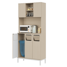 Kitchen Cabinet With Three Doors In Light Wood And White, 181 Cm High, With Waste Compartment, Microwave Compartment And Vacuum Cleaner Storage, 80 X 35 X 181 Cm - White - View 1