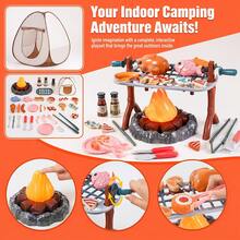 Kids Camping Pretend Play Set With Pop Up Tent, BBQ Grill, Campfire & Cooking Accessories - Indoor/Outdoor Adventure Toy For Toddlers Boys Girls Ages 3+ - Yellow - View 4