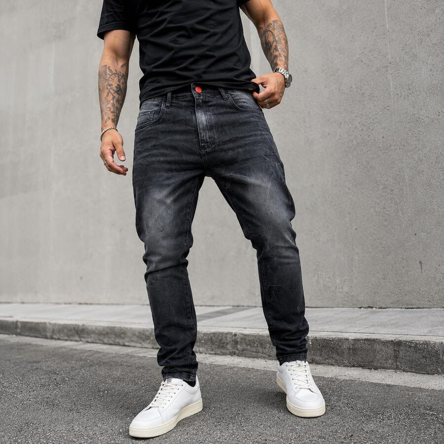 Men's Skinny Player Jeans With Elastane, Black - JO/-05 - Ver 1