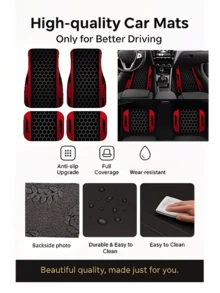 4件組科技風印花汽車地墊，全覆蓋車內地墊，四季通用，防滑耐磨，適用於SUV內裝，細膩紋理汽車地毯 - A - 查看 2