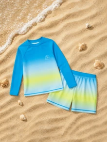 Balabala Conjunto de traje de baño de camiseta de protección solar de manga larga para niños, 2 piezas de ropa de baño de protección UV para verano - tinte azul - Ver 3