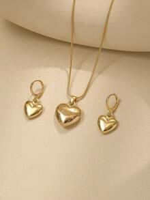 3pcs Minimalist Elegant Heart Necklace Set, Gentle Style Accessory, Daily Wear For Girls And Valentine's Day Holiday Accessory, Commemorative Gift - Gold - View 4