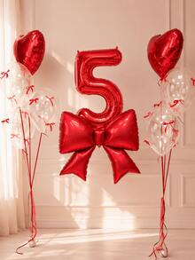 32pcs/Set Birthday Balloon Set, Large Red Bow Foil Balloon, Giant Red 0-9 Birthday Number Balloon, 18-Inch Red Heart Balloon, Transparent Latex Balloon, Suitable For Birthday Party, Anniversary Decoration - Red Heart Style - View 7