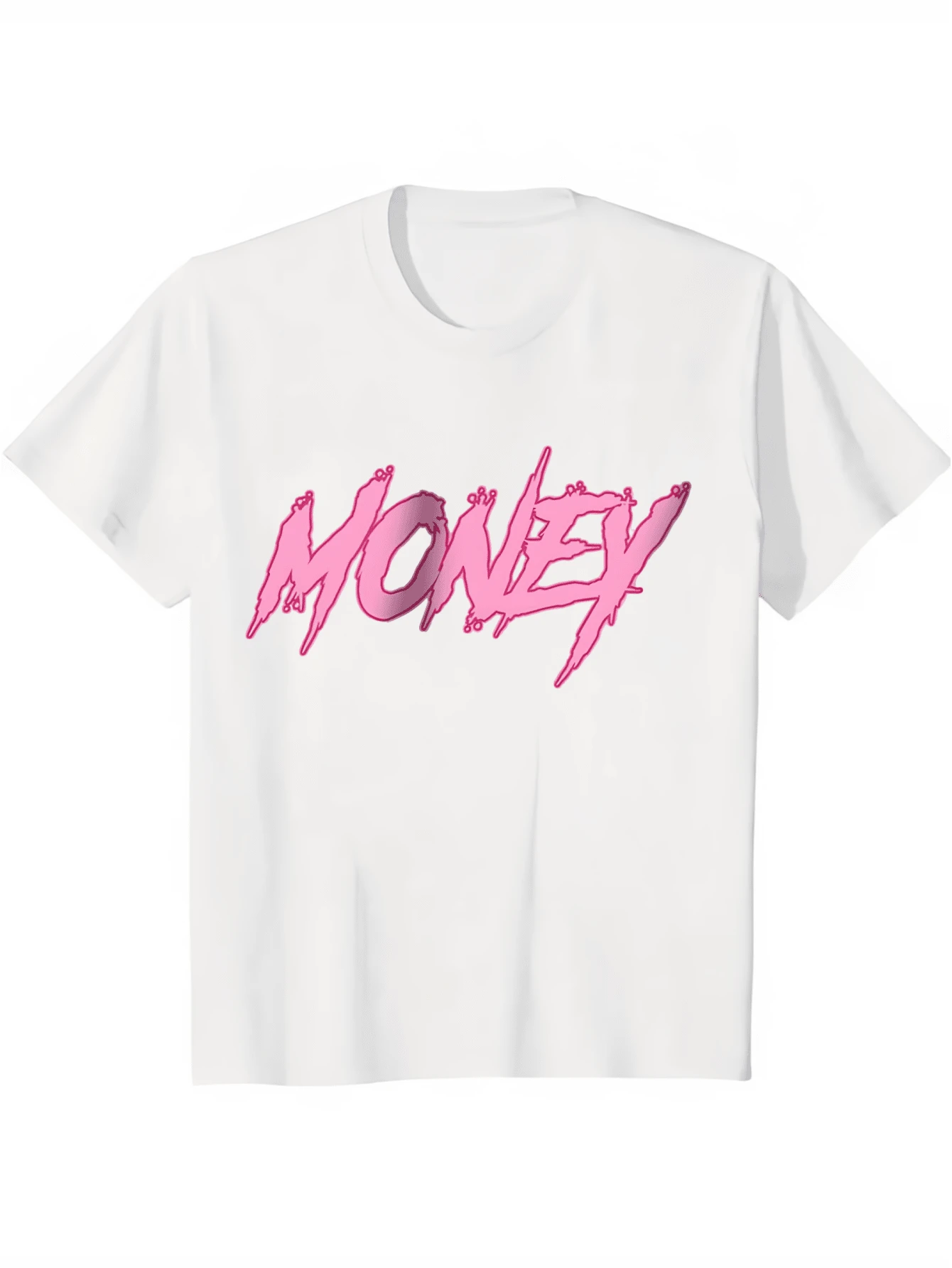 Men's Money Graffiti Style T-Shirt Vibrant Pink And White 100 Cotton Breathable Round Neck Casual Fashion Tee Machine Washable Comfort Fit - White - View 1