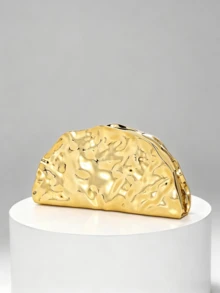Retro Metal Fan-Shaped Evening Clutch, Gold Formal Occasion Party Ball Unique Style Women's Shoulder Bag - Gold - View 5