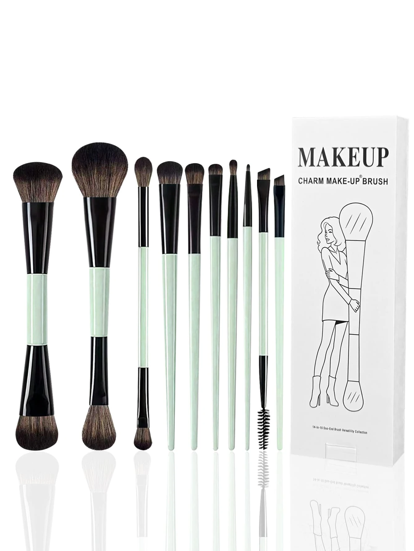 1/3/6/10件套多功能化妆刷套装,包含粉底刷、散粉刷、腮红刷、遮瑕刷、眼影刷、眉刷、眼线刷、睫毛膏刷、高光刷、歌舞伎刷,一套完整的女士和女孩化妆工具,非常适合旅行和居家使用。 - 青碧色 - 查看 1