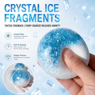 1pc Blue Glacier Hand Exerciser Ball, Suitable For Children And Adults, Slow Rebound Sensory Toy, Helps Relieve Stress And Improve Attention, Soft Squeeze Stress Relief Ball, Stretching Toy, Suitable For Kids, Teens, And Adults, Classroom Reward, Hand Exercise Sensory Toy