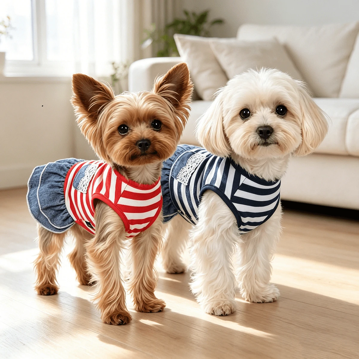 1pc Pet Dress, Breathable Striped Dog Princess Dress For Summer And Autumn, Lace Pocket Double Layer Hem, Pet Clothes For Teddy, Yorkshire Terrier And Small Dogs - Multicolor - View 1