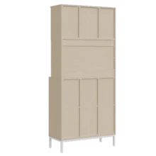 Kitchen Cabinet With Three Doors In Light Wood And White, 181 Cm High, With Waste Compartment, Microwave Compartment And Vacuum Cleaner Storage, 80 X 35 X 181 Cm - White - View 5