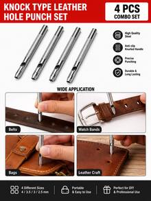 1pc Heavy Duty Rotating Leather Hole Puncher With Ergonomic Handle And Multi-Size Punching Kit - Manual Lever Mechanism Belt Puncher 4pcs Set For Precise Round/Rectangular/Square/Star/Heart/Clover Holes - Suitable For Belts, Watch Straps, Leather Crafts, DIY Sewing Projects - Durable Construction, No Battery Required - Multicolor - View 8