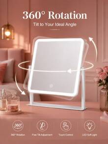 Vanity Mirror With Lights, LED Makeup Mirror, 3 Color Lighting Modes, Dimmable Touch Control, 360° Rotating Tabletop Mirror, HD Full-Face Lighted Mirror For Vanity Desk, Bedroom, Dressing Table, White, 13.6 X 12 In - Multicolor - View 6