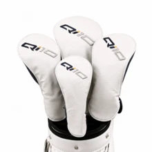 Set Pelindung Kepala Stik Golf Kulit PU Premium Logo Q10 untuk Driver, Fairway Wood & Hybrid, Pelindung Stik Golf Bordir dengan Lapisan Plush Lembut, Set Pelindung Kepala Tahan Air, Putih - Putih - View 1