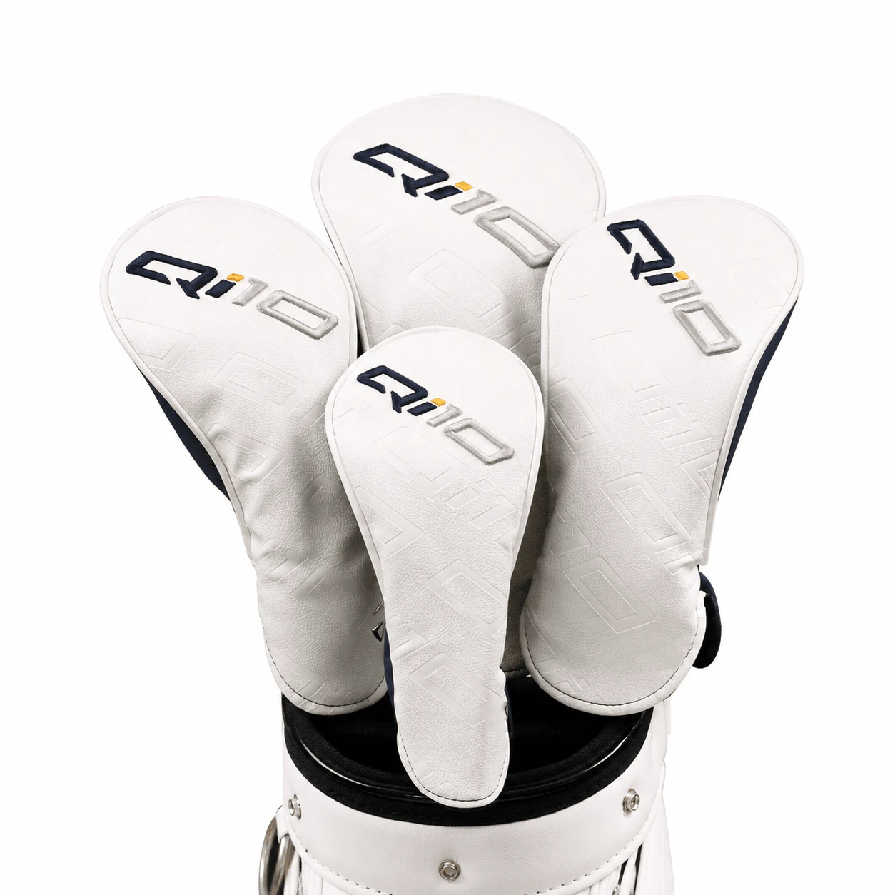 Set Pelindung Kepala Stik Golf Kulit PU Premium Logo Q10 untuk Driver, Fairway Wood & Hybrid, Pelindung Stik Golf Bordir dengan Lapisan Plush Lembut, Set Pelindung Kepala Tahan Air, Putih - Putih - View 1
