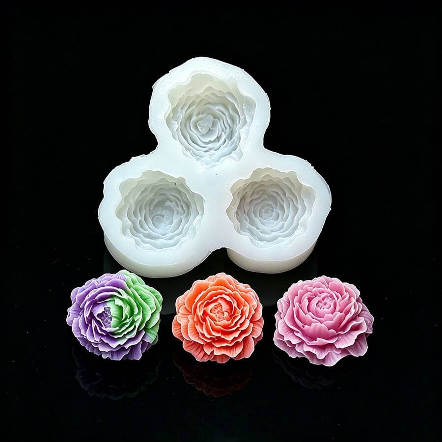 3D 牡丹玫瑰花矽膠模具，DIY 樹脂黏土多用途模具 - A-白色 - View 1