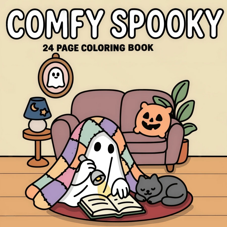 "Cozy Halloween" 24-Page Coloring Book, Designed For Warm Evenings, Hot Drinks And Just The Right Amount Of Halloween Charm. It Blends Cute Halloween Vibes With Relaxing And Cozy Scenes, Suitable For Teens And Adults, Perfect Gift Choice For Halloween, New Year, Christmas And Other Holiday Parties. - Halloween-themed Coloring Book - View 1
