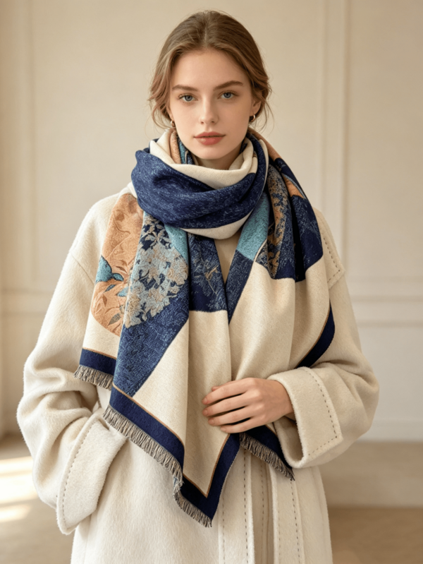 1pc Imitation Cashmere Elegant Oil Painting Series Landscape Pattern Jacquard Warm Scarf For Women, Air-Conditioned Room Blanket, Autumn And Winter