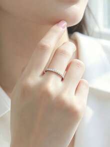 1件極簡優雅半圓莫桑鑽戒指 925純銀，適合女性在婚禮、舞會及其他場合佩戴 - 銀色 - 查看 6