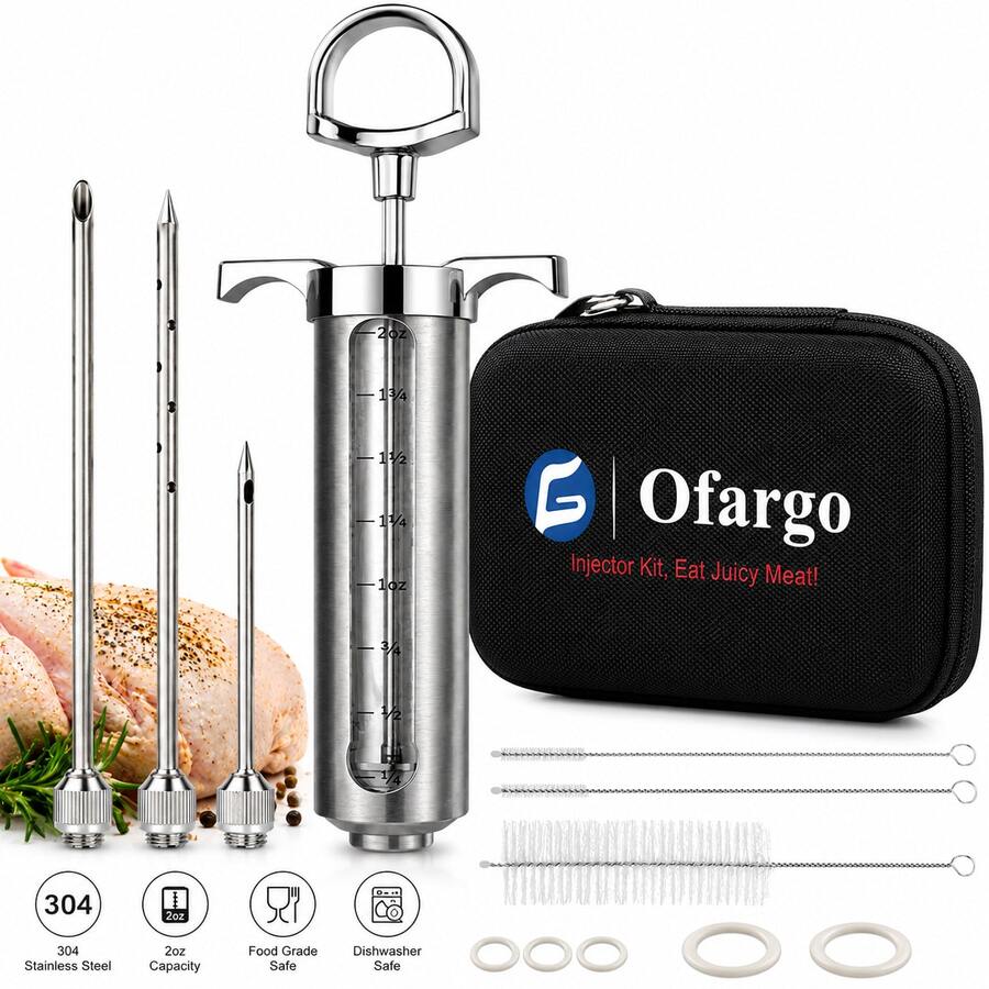 Ofargo New Design Stainless Steel Meat Injector Kit 2oz BBQ Marinade Syringe With 3 Needles For Turkey Brisket Smoker Grill - Silver - View 1