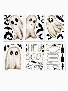 6pcs Halloween Vintage Ghost & Bat Static Window Clings, 22*30cm Glue-Free Reusable Glass Stickers For Windows, Glass Doors, Home, Party And Store Window Decoration - Halloween - View 7
