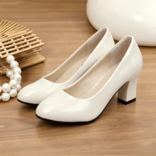 Ladies' Mary Jane High Heels, Patent Leather Thick Soled Four Season Shoes, Simple And Versatile Commuting Shoes, Suitable For Daily Use And Weddings - 白色 - View 1