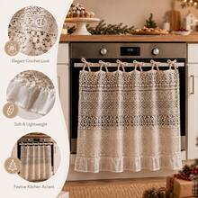 1pc Translucent Thin Lace Half Curtain, Stove Oven Cabinet Cover, Minimalist Cream Style Kitchen Home Decor (Size 76*54cm) - White Lotus Leaf Trim - View 7