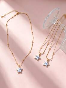 1pc Stainless Steel Chain Star Pendant Necklace LOVE Letter Oil Drop Exquisite Pendant Necklace Women's Fashion Jewelry Versatile Accessory - Multicolor - View 7