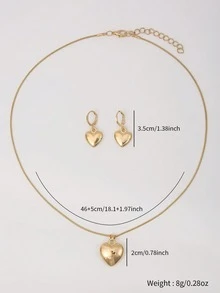3pcs Minimalist Elegant Heart Necklace Set, Gentle Style Accessory, Daily Wear For Girls And Valentine's Day Holiday Accessory, Commemorative Gift - Gold - View 3