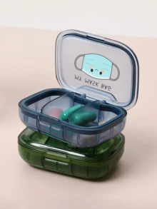 Vigour Summer 可愛口罩圖案與「Medicine」字樣醫療包，便攜極簡藥丸收納盒，3格分隔，適合居家與旅行，防水防潮迷你藥盒，可用於存放、戒指及其他小物品，適用於旅行收納、旅行容器、旅行、辦公室等多種場景 - 彩色 - 查看 4