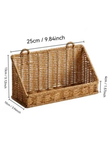 1pc Bathroom Storage Rack Decorative Storage Shelf Woven Bamboo Hanging Storage Basket Bathroom Accessories Kitchen Storage Wall-Mounted Toiletries Storage Basket - Multicolor - View 2