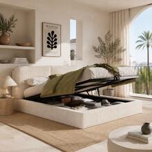 Upholstered Bed, Double Bed, 180 X 200cm, Hydraulic Functional Bed, Bed With Slatted Frame, Headboard - Beige - View 5