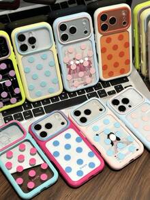 Y2K Cute Colorblock Polka Dot Candy Color Phone Case, Compatible With IPhone 17 Pro Max 17 Pro 17 16 Pro Max 16 Pro 16 15 Pro Max 15 Pro 15 14 Pro Max 14 Pro 14, Cute Glossy Jelly Color Shockproof Back Cover - Lake Blue - View 2