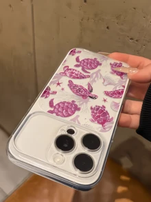 1pc Transparent Coral Pink Turtle Minimalist Full Coverage TPU Shockproof Phone Case Compatible With IPhone 17, 16, 15, 14, 13, 12, 11 Pro Max, Air - Multicolor - View 4