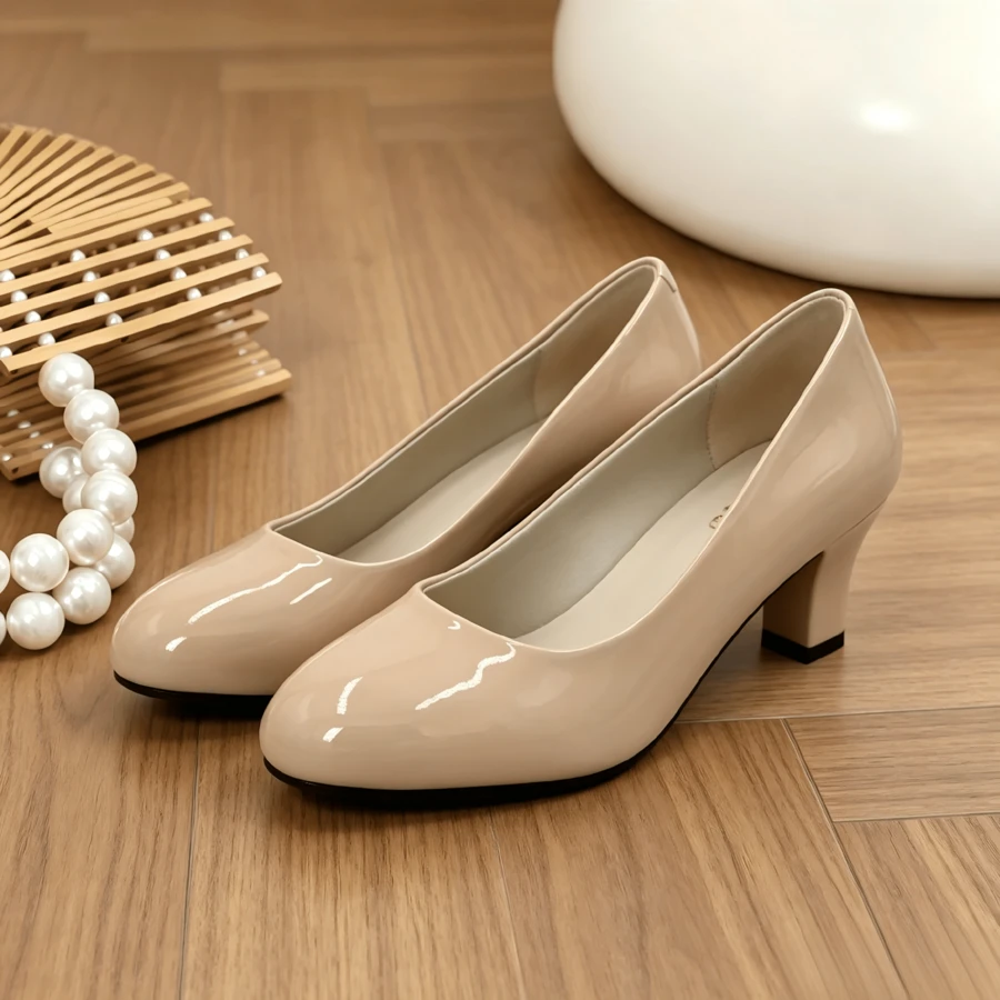 Ladies' Mary Jane High Heels, Patent Leather Thick Soled Four Season Shoes, Simple And Versatile Commuting Shoes, Suitable For Daily Use And Weddings - 香檳色 - 查看 1