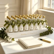 50 Pcs Mini Empty Transparent Bottles For Olive Oil With Gold Cap And Olive Green Satin Bow, Food Containers For Wedding Favors, Farmhouse Events, Baptism, Handmade Gifts - Green - View 1